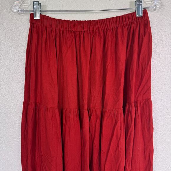 Double D Ranch Skirt Womens Small Tiered Western Vintage 90s Boho Red Orange - Picture 3 of 9